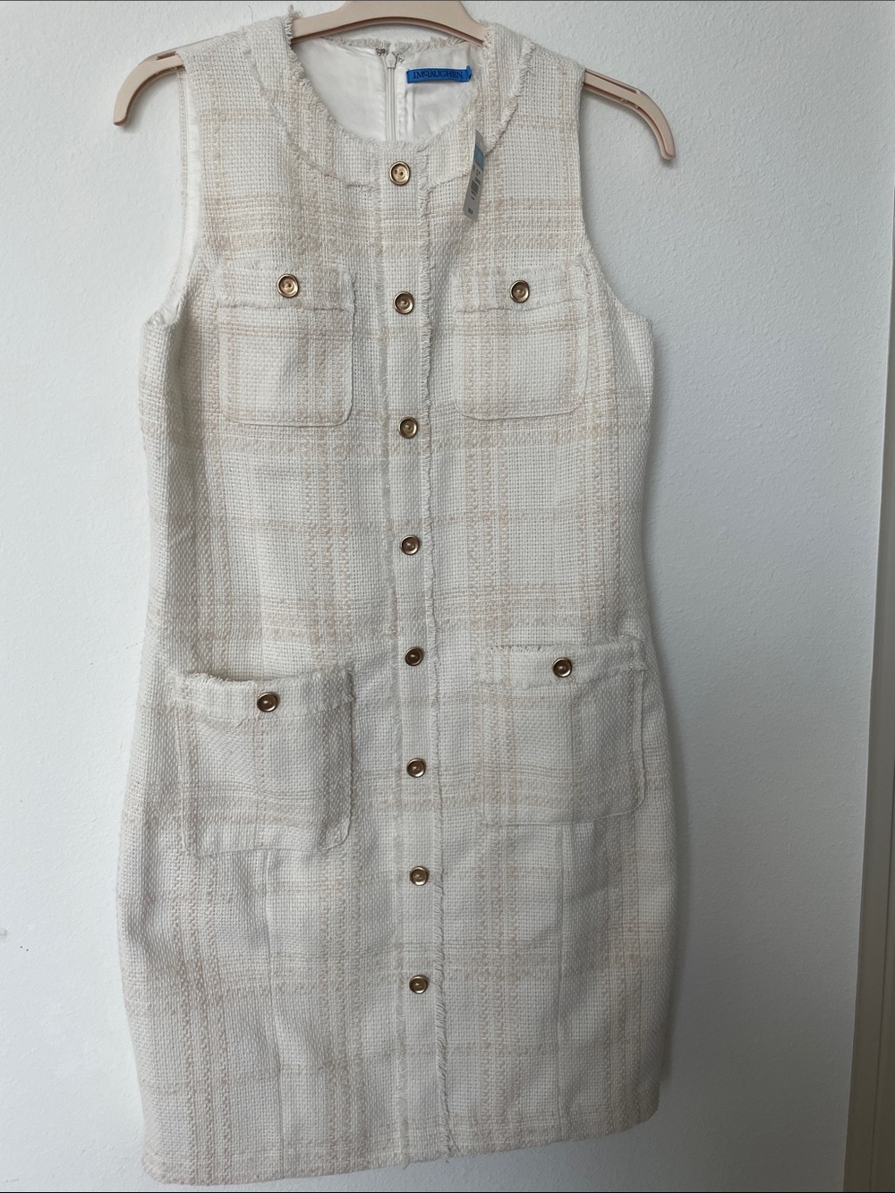 NWT J.McLaughlin Cream Tweed Button-Front Dress